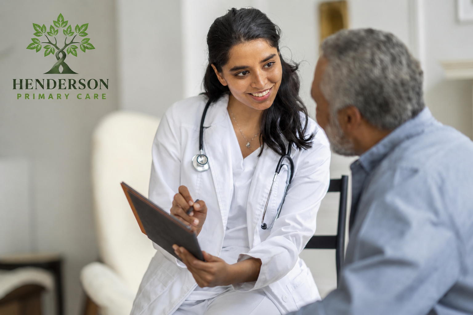 Primary care provider warmly welcoming a new patient in Henderson NV