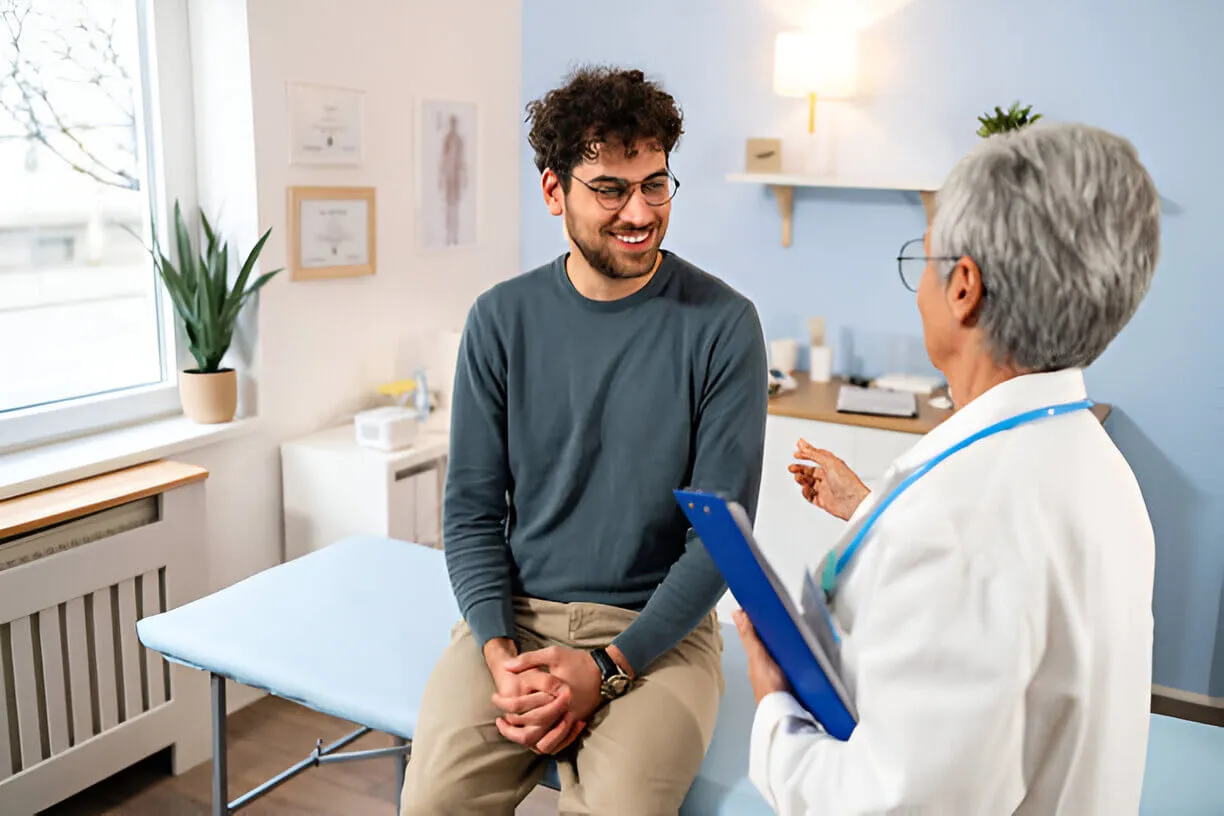 Adult patient in a friendly annual physical exam visit with a primary care provider in Las Vegas NV